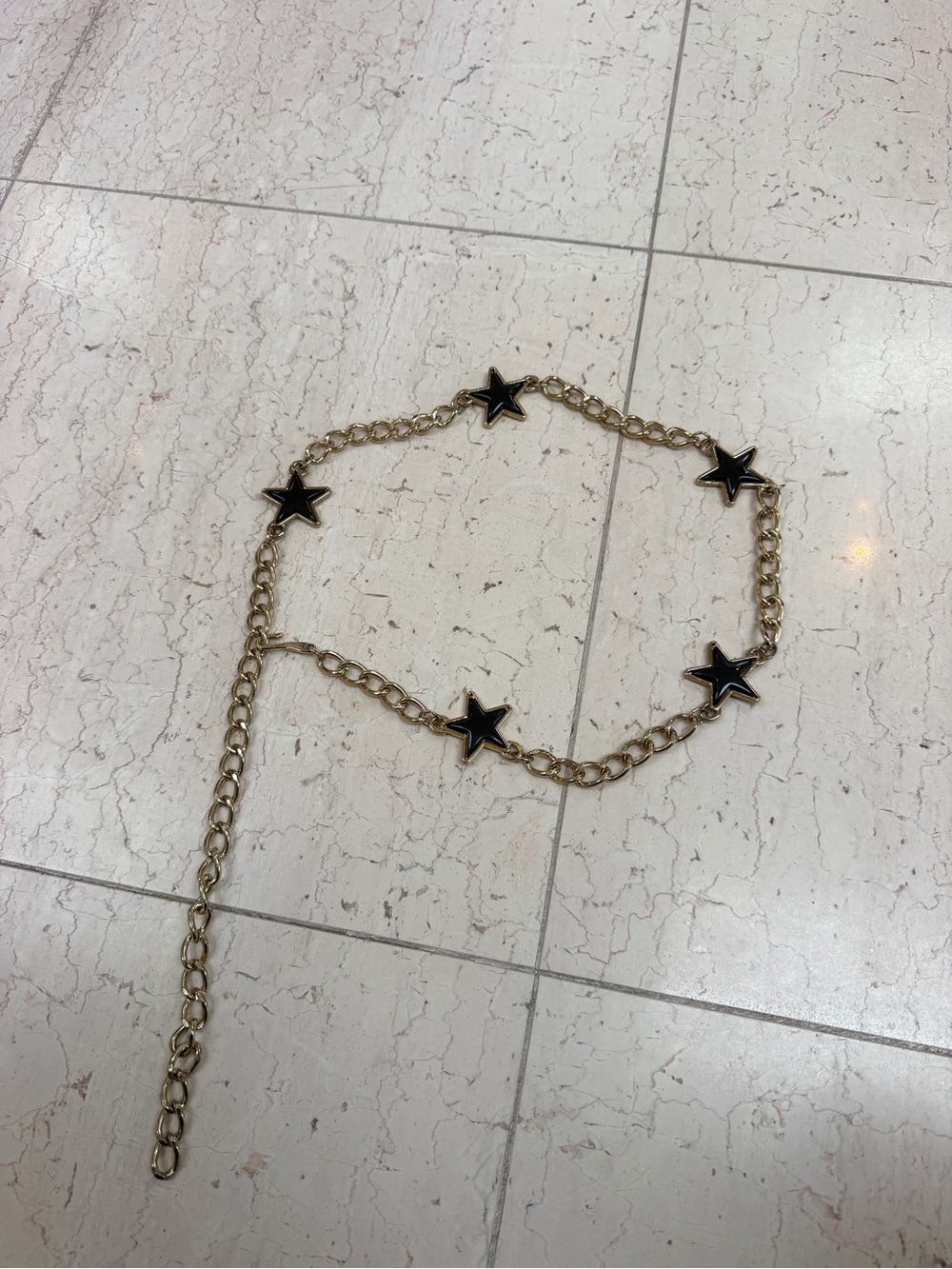 Gold Chain Belt With Black Enamel Stars